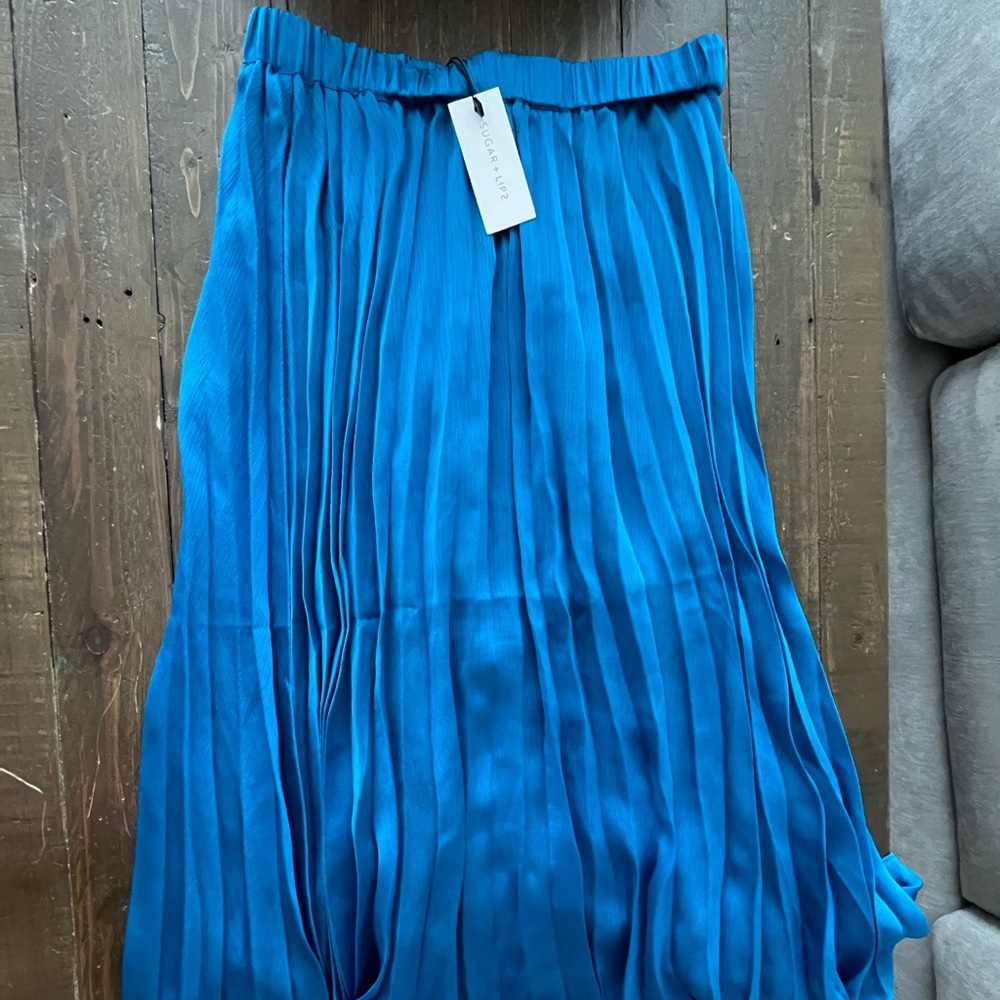 MyEllement all that glitters pleated midi skirt XS lagoon blue BNWT